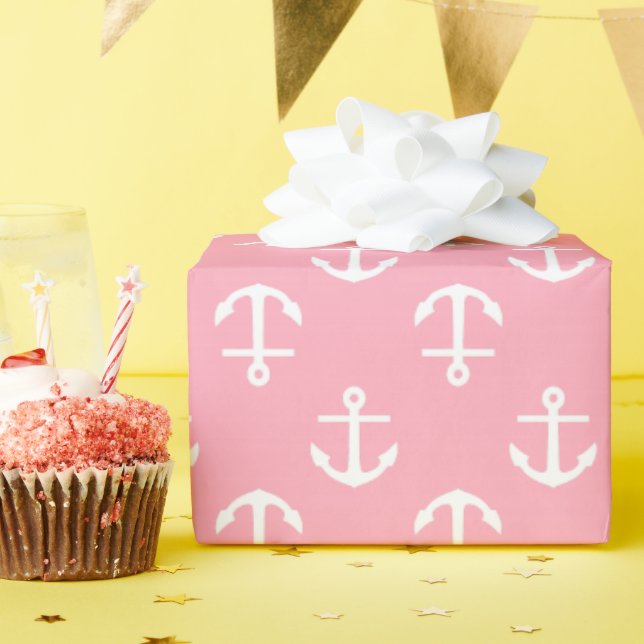 Pink Anchors Pattern Wrapping Paper (Birthday Party)