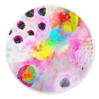 Pink and Aqua Abstract Ceramic Knob