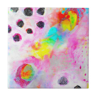 Pink and Aqua Abstract Ceramic Tile