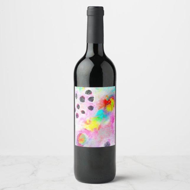 Pink and Aqua Abstract Wine Label (Front)