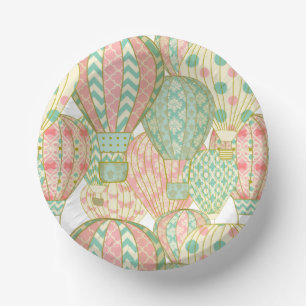 Pink and Aqua Blue Hot Air Balloons Pattern Paper Plate