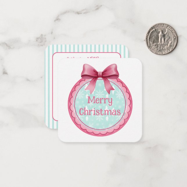 Pink and Aqua Christmas Ornament Card (Front/Back In Situ)