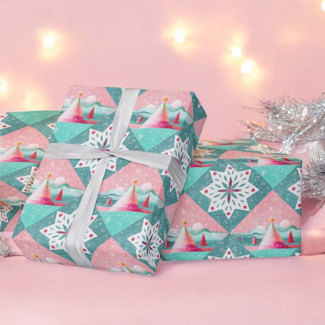 Pink and aqua Christmas  Wrapping Paper (Creator Uploaded)