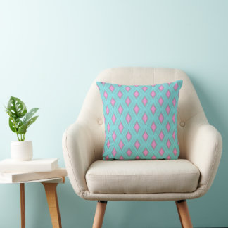 Pink and Aqua Diamond Burst Geometric Pattern Cushion