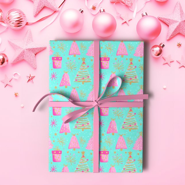 Pink and Aqua Festive Christmas  Wrapping Paper (Creator Uploaded)