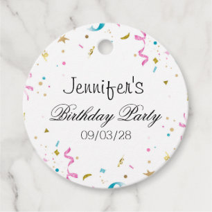 Pink and Aqua Glitter Confetti Favour Tags