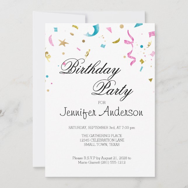Pink and Aqua Glitter Confetti Invitation (Front)