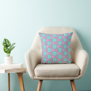 Pink and Aqua Hexagon Spin Geometric Pattern Cushion