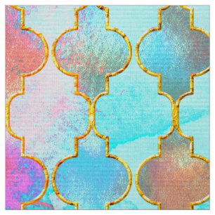 Pink and Aqua Maroccan pattern Fabric