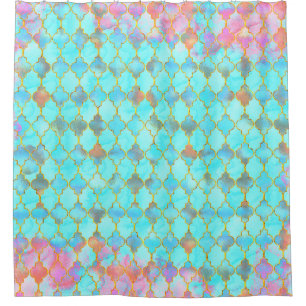 Pink and Aqua Maroccan pattern Shower Curtain