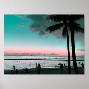 Pink and Aqua Sky Hawaii Beach Poster