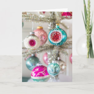Pink and Aqua Vintage Christmas Ornaments Card