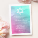 Pink and Aqua Watercolor Bat Mitzvah Invitations<br><div class="desc">Modern pink and aqua turquoise Bat Mitzvah invitations. This design features a unique watercolor design with a Star of David. Easily personalise for your special event.</div>