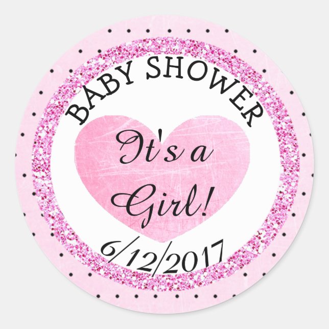 Pink and B|lack Baby Shower Sticker (Front)