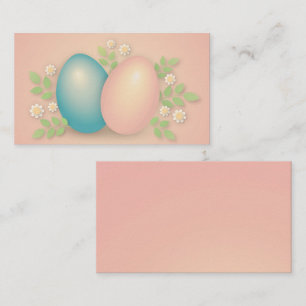 Pink and baby blue easter eggs and spring flowers business card