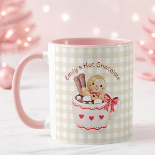 Pink and Beige Buffalo Check Girl's Hot Chocolate Mug