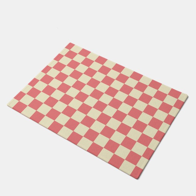 Pink and Beige Chequerboard Doormat (Angled)