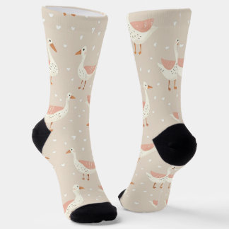 Pink and Beige Cute Ducks Pattern Socks