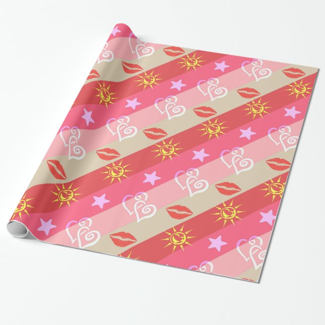 Pink And Beige Diagonal Stripes Wrapping Paper (Unrolled)