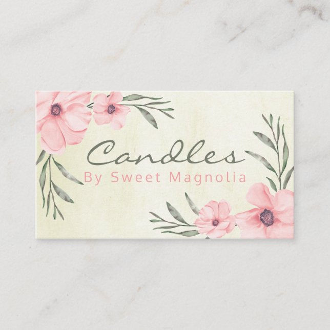 Pink And Beige Floral Handmade Candle Soy Wax Melt Business Card (Front)