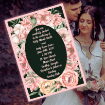 Pink and Beige Flower Oval on Deep Green Wedding