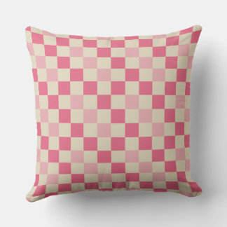 Pink and Beige Gingham Check Pattern Cushion
