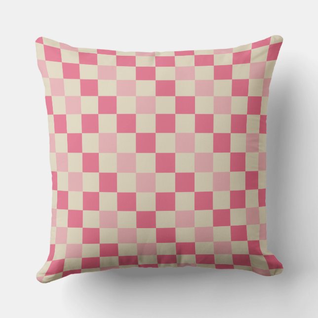 Pink and Beige Gingham Check Pattern Cushion (Back)