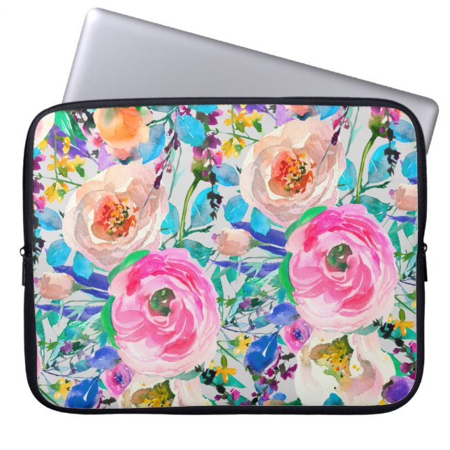 Pink And Beige Roses Laptop Sleeve (Front)