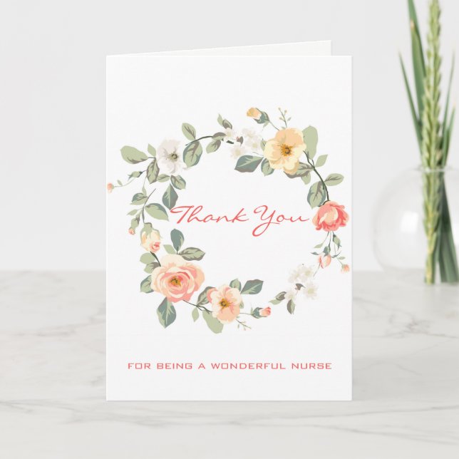 Pink And Beige Roses Thank You Card (Front)