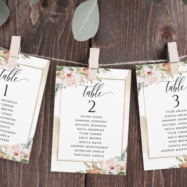 Pink and Beige Seating Plan Cards with Guest Names (Creator Uploaded)