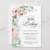 Pink and Beige Watercolor Floral 80th Birthday Invitation (Front)