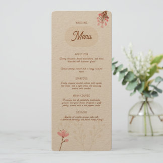 Pink and beige wedding menu wild flowers