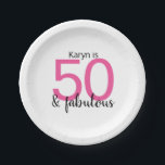 Pink and Black 50 and Fabulous Woman's Birthday Paper Plate<br><div class="desc">Have a big party to celebrate turning 50 and go all out with these fun and colourful pink and black 50 & fabulous paper plates. You go girl!</div>