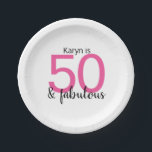 Pink and Black 50 and Fabulous Woman's Birthday Paper Plate<br><div class="desc">Have a big party to celebrate turning 50 and go all out with these fun and colourful pink and black 50 & fabulous paper plates. You go girl!</div>