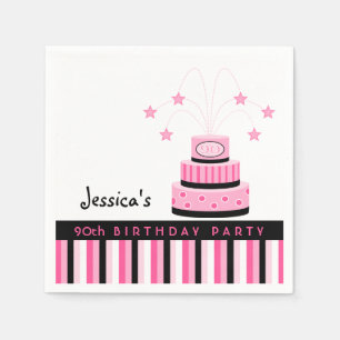 Pink and Black 90th Birthday Cake Party Napkins