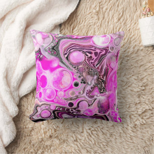 Pink and Black Abstract Fluid Art Cushion