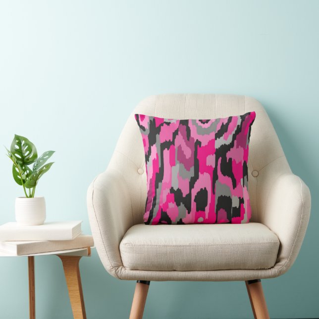 Pink and Black Abstract Print Cushion (Chair)