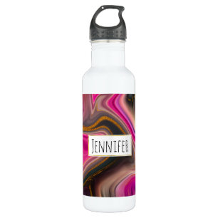 Pink and Black Abstract with Gold Swirls  710 Ml Water Bottle