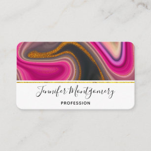 Pink and Black Abstract with Gold Swirls  Business Card