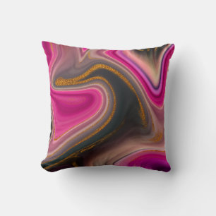 Pink and Black Abstract with Gold Swirls Cushion
