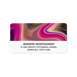 Pink and Black Abstract with Gold Swirls  Label