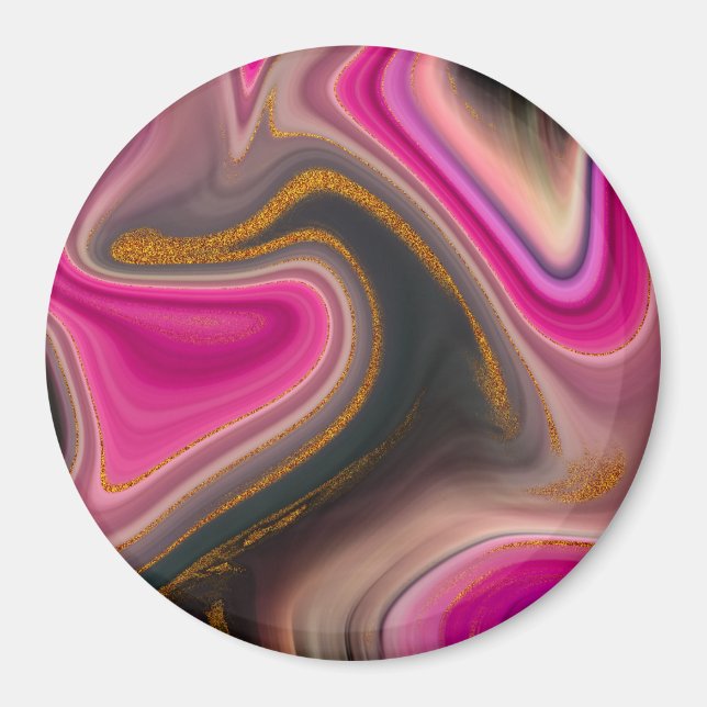 Pink and Black Abstract with Gold Swirls  Magnet (Front)