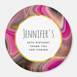 Pink and Black Abstract with Gold Swirls  Magnet