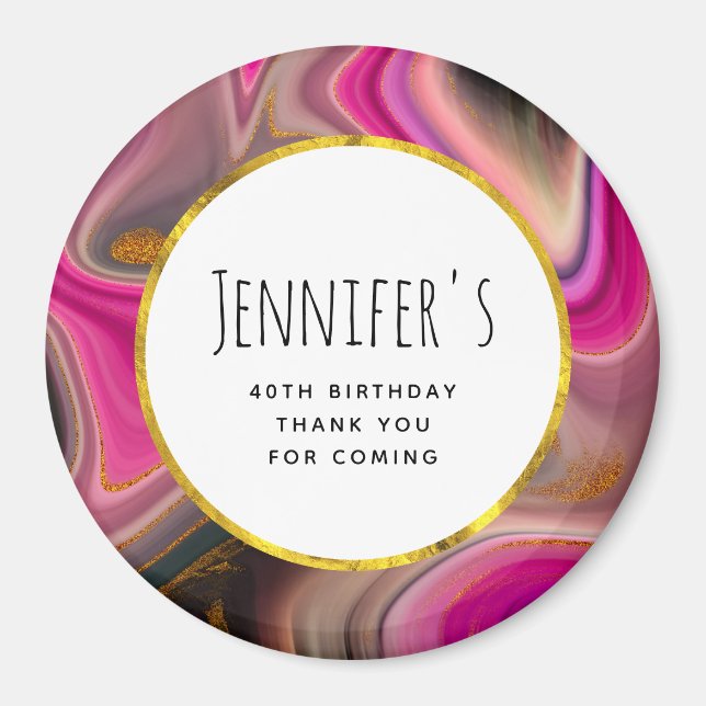 Pink and Black Abstract with Gold Swirls  Magnet (Front)