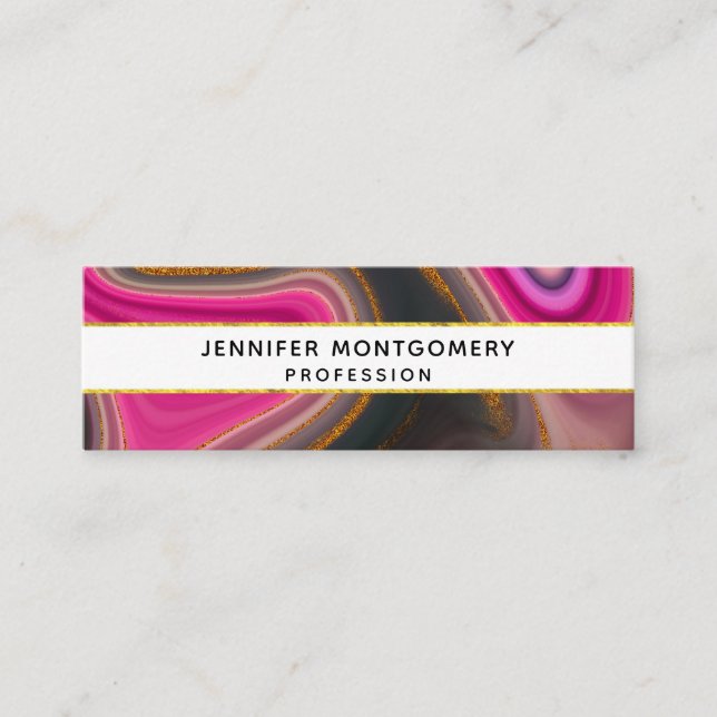  Pink and Black Abstract with Gold Swirls  Mini Business Card (Front)