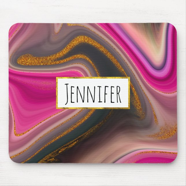 Pink and Black Abstract with Gold Swirls  Mouse Pa Mouse Pad (Front)