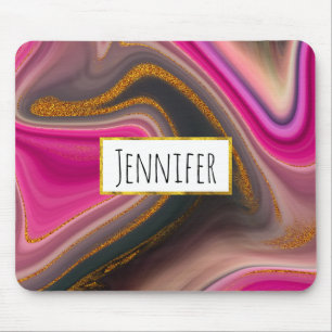 Pink and Black Abstract with Gold Swirls  Mouse Pa Pad