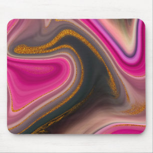 Pink and Black Abstract with Gold Swirls Mouse Pad