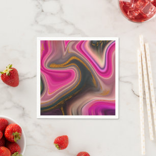 Pink and Black Abstract with Gold Swirls  Napkin