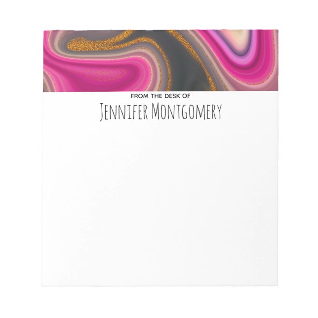 Pink and Black Abstract with Gold Swirls  Notepad (Front)